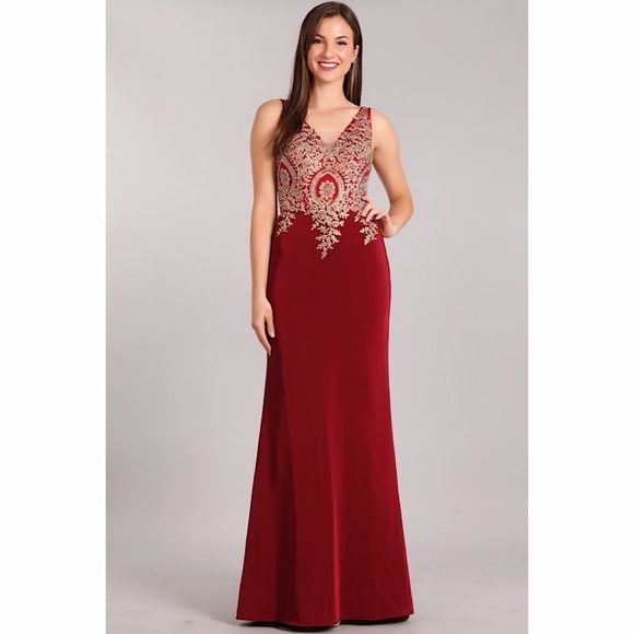 BURGUNDY and Gold Lace Classy Dress 1923 - Picture 1 of 6